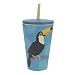 Produktbild ebos Smoothie-to-Go-Becher aus Bambus, mit Deckel und Strohhalm | Kinderbecher | wiederverwendbar, umweltfreundlich, lebensmittelecht, spülmaschinengeeignet, verschiedene Designs (Tukan)