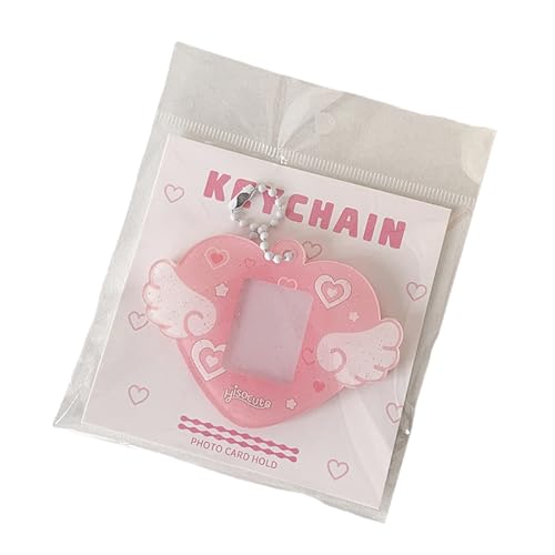 Montesy Portable 1 Inch Photo Holders Photocard Holders with Keychain Heart Wing Hard Card Folder for Students Office Workers