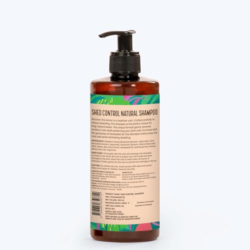 Image of HUFT Shed Control Natural Shampoo for Dogs (Over 12 Weeks) - Hempseed Oil - 500ml | Pet Shampoo for Shedding Control | Best for Labrador, Pomeranian & German Shepherd | for All Breeds