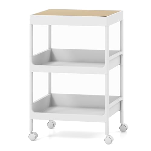 COSTWAY 3/4 Tier Storage Trolley, Rolling Utility Cart with Detachable Tray Top & Lockable Wheels, Mobile Storage Shelving Organizer for Kitchen Bathroom Laundry Office (3 Tier: 40 x 26 x 61cm)