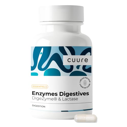 Enzymes Digestives Brevetées - CUURE - Lactase et Bromelaine - 60 Jours - Digestion et Intolérance au Lait - Pure et 100% Végétale - Fabriqué en France