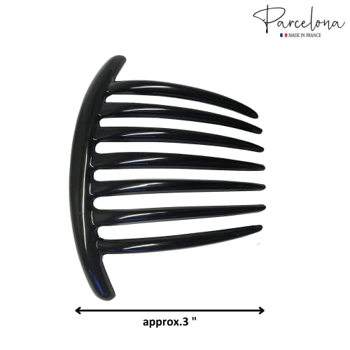Parcelona French Twist 7 Teeth Large 4" Celluloid Set Of 2 Flexible Durable Side Hair Comb No Slip Styling Women Hair Accessories Girls Hair Clip, Made In France (Black) #TOP4