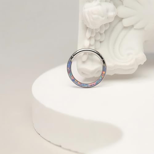 Image of PEAKLINK 16G 18G 316L Stainless Steel CZ /OPAL Septum Piercing Septum Clicker Ring Hinged Nose Ring Daith Earrings Conch Piercing Jewelry Helix Cartilage Tragus Lobe Belly Hoop Earring
