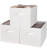 WUIKE 3 Pack Extra Large Fabric Storage Bins, Beige Foldable Closet Organizer Boxes for Clothes, ...
