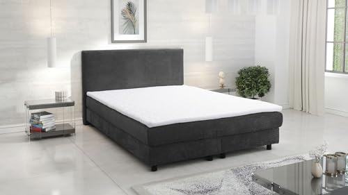 Kuechen-preisbombe Boxspringbett Boxbett Glenn 2 Hotelbett 140x200 Bett Topper Cordstoff Graphite