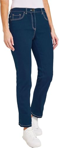 Image of UK Dispatch Womens Side Elastic Waist Jeans Straight Leg Regular Fit 25" Leg Ladies,26,Dark Blue 2