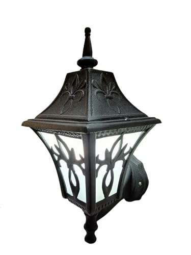 Image of Outdoor Wall Light, Victorian Style Lantern, Black Cast Aluminium, Decorative Glass Panel, Bulbs Not Included (Pack of 4)