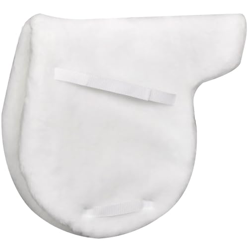 Ovation Double Fleece Hunter Saddle Pad | Durable Comfortable Close Contact Pad with Pocket & Top Grain Leather | English Horseback Riding Gear for Equestrian Sports, White, 17 in - 17.5 in