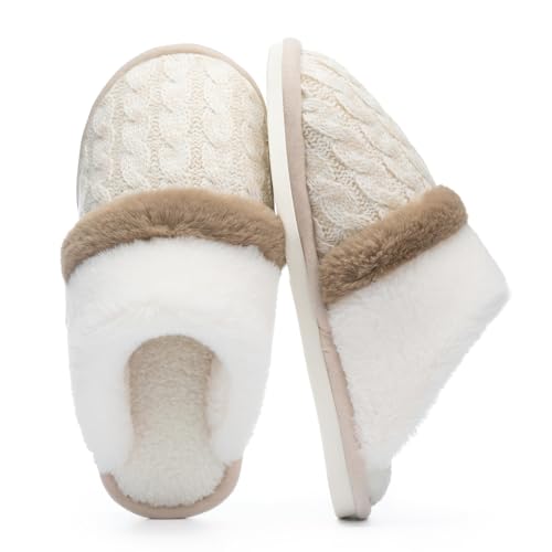 Image of GOEWY Cozy Slippers for Women Indoor and Outdoor Fuzzy House Shoes with Memory Foam Anti-Skid Sole Gifts for Women Mom Ladies