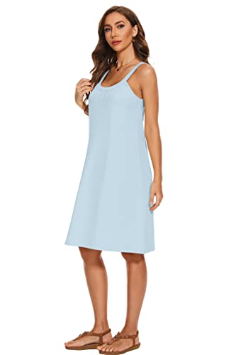 Taipove Shelf Bra Tank Nightgown For Women Cotton Soft Cute Sexy Night Sleep Lounge Wear Nightie Comfy Cami Dress Slips Shirt Blue #TOP3