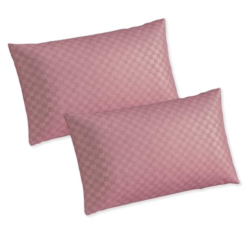 Image of Trance Home Linen 300TC 100% Cotton Jacquard Checks Pillow Covers | Set of 2 Pillow Cases |Standard Size (20 x 30 inch, Dusty Rose)