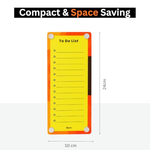 Image of Magnetic Planner Board for Fridge - to Do List | 24x10 cm | Acrylic Writing Board for Kitchen Fridge, Notepad | Reusable Shopping List Board, Checklist with Pen | Orange