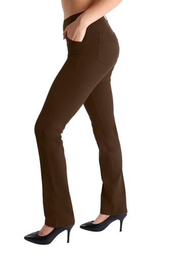 Yogipace,4 Pockets/Belt Loops,Women's Straight Leg Yoga Dress Pant Work Pants Office Slacks,31',Walnut,Size M