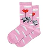 Hot Sox Kids' Fun Holiday Crew Socks-1 Pair Pack-Cool Festive Boys and Girls Gifts-Christmas and More, Elephant Heart Balloon (Pink), Large-X-Large