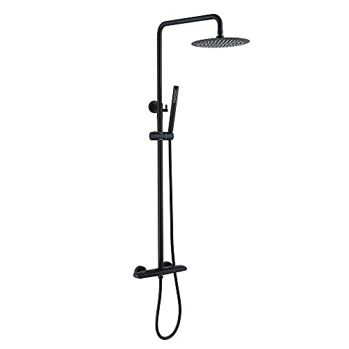 Colonne de douche noir mat effet pluie pour créer une ambiance spa moderne à la maison