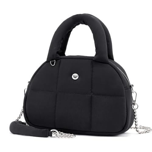 WESTBRONCO Small Puffer Crossbody Bags for Women Puffy Nylon Shoulder Bag Womens Quilted Handbags with Chain Strap for Daily