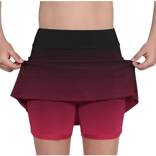 Girls Gradient Tennis Skirts with Shorts, Casual High Waisted Mini Flare Skater Skirt A-Line Skorts for 2-14 Years