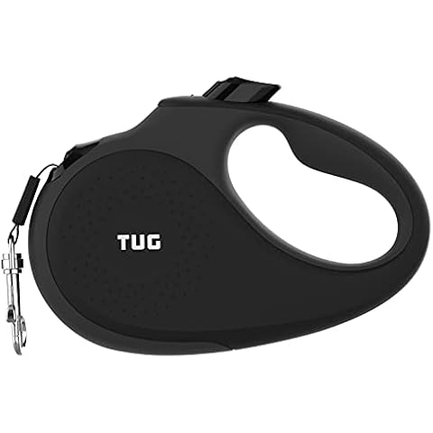 TUG 360° Tangle-Free Retractable Dog Lead for Up to 50 kg Dogs | 5 m Strong Nylon Tape/Ribbon | One-Handed Brake, Pause, Lock (Large, Black/Grey) Cover