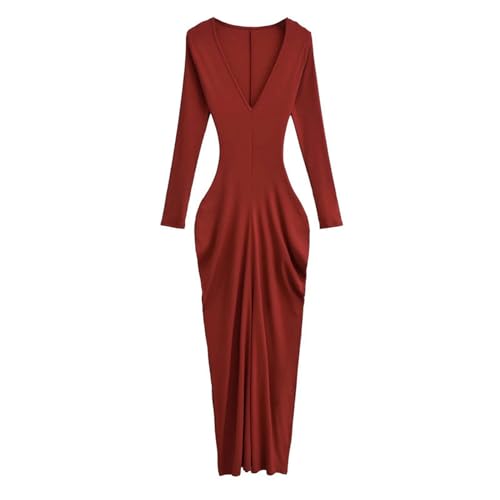 Robe longue de printemps col en V robe cintrée gris foncé taille M