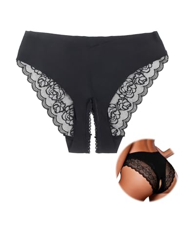Image of ohmydear Sexy Panties for Women Plus Size Seamless Thongs French Knickers with Soft Lace, Cut Out Ladies Underwear, High Stretch Breathable Tanga, UK 10-18 Black