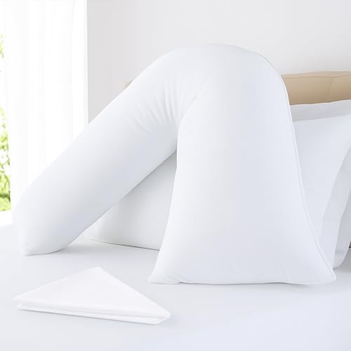 Britovia Home V Shaped Pillow with Pillowcase, Extra Filled Orthopedic Support Cushion for Neck, Pregnancy, Maternity, Nursing & Back Support, Super Soft Hollowfibre Filled V Pillow