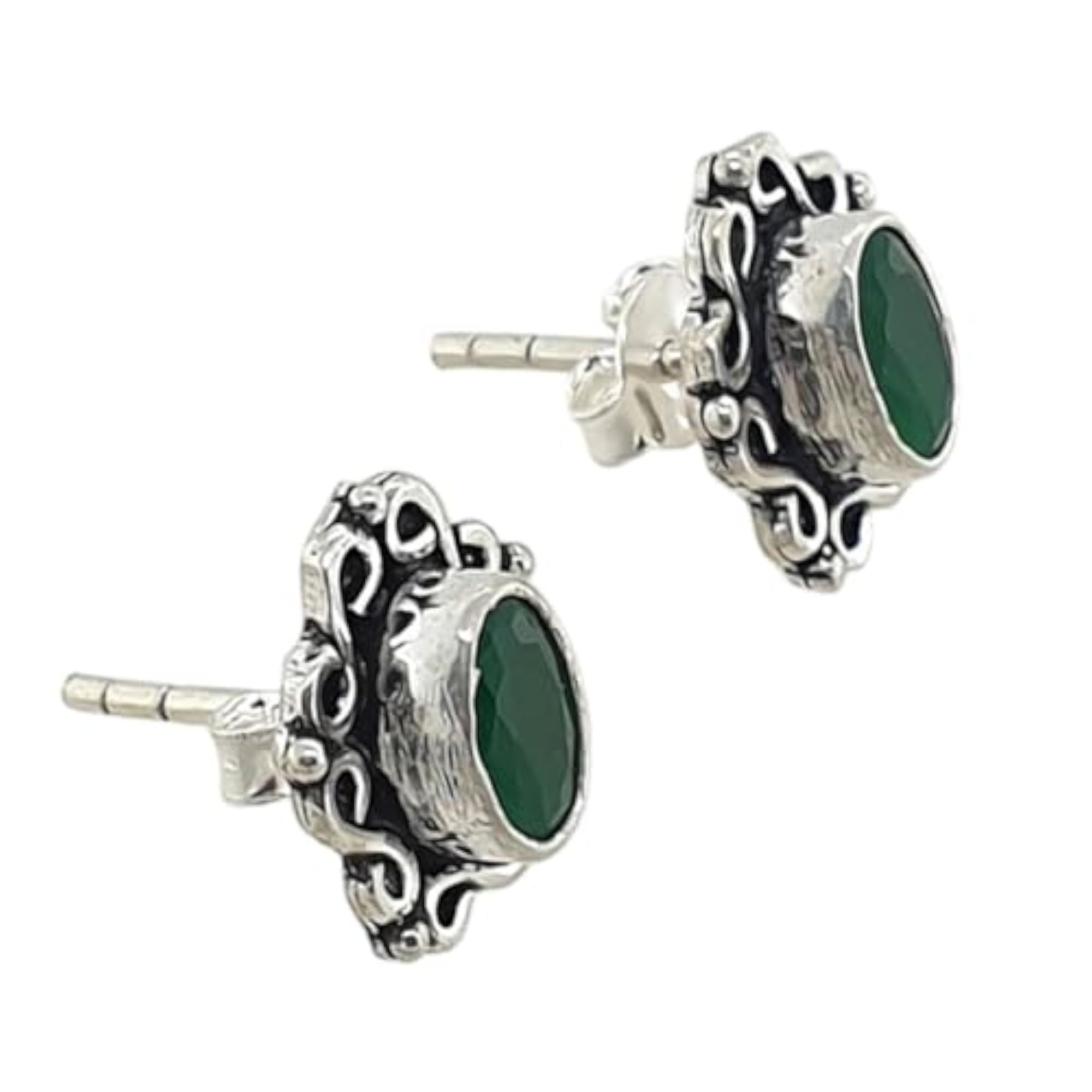 Women's 925 Sterling Silver Designer Green Onyx Stud Earrings