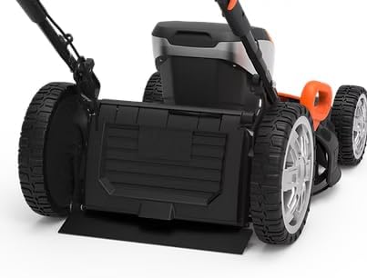 Close-up of the battery compartment on the lawn mower