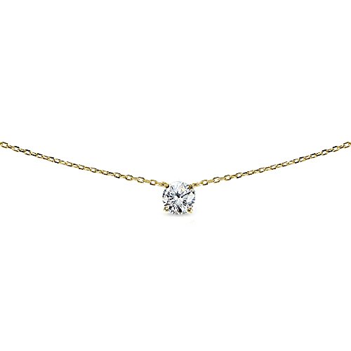 Lovve Sterling Silver Round-cut Cubic Zirconia Solitaire Choker Necklace, 3 Metal Options