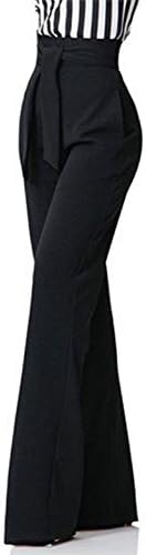 NRTHYE Women's Loose Belted High Waist Solid Straight Leg Stretchy Casual Long Pants