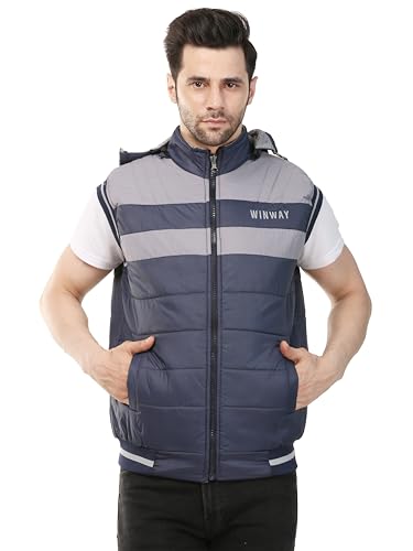 Image of Men's Reversible Half Jacket with Inside Pockets, Hooded Puffer Vest, Black