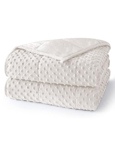 UINIU Weighted Blanket for Adults Twin Size 15 lbs, Soft Cooling Minky Dot Heavy Breathable Blanket for All-Season, Washable Weighted Throw with Glass Beads, 60 x 80 Inches, Cream