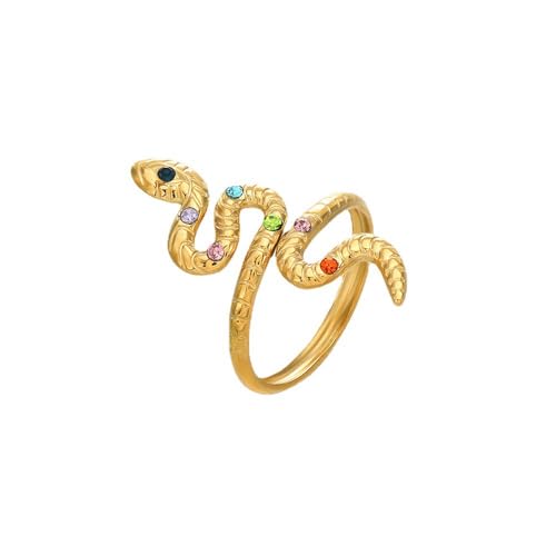 Vintage Snake Rings for Women Cubic Zirconia Spinel Diamond Open Adjustable Silver Plated Promise Statement Rings for Lady Women Birthday Anniversary Party Gold Plated