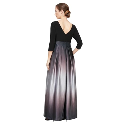 S.L. Fashions Women's Long Satin Mother of the Bride Dress with Pockets, Formal Party Gown, Black and Silver Petite, 14P by S.L. Fashions - Image 2