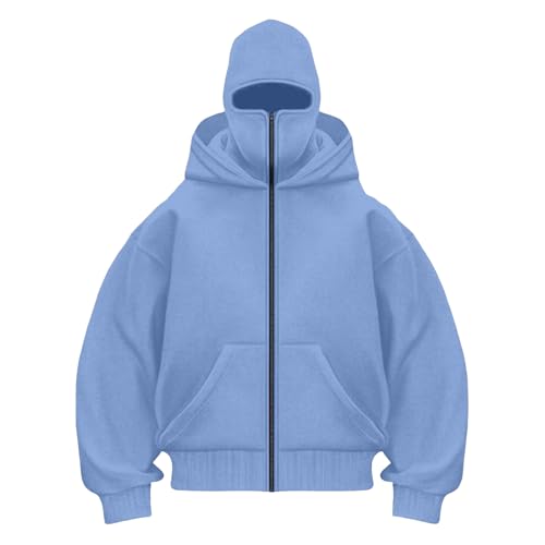 Balaclava Hoodie Jacket Zip Up Fashion Double Layer Hoodie Hip Hop Outerwear Jacket Y2K Sweatshirt for Men