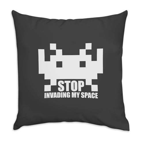 Fabulous Black Velvet Cushion Cover – Stop Invading My Space Parody Video Games Retro Gaming Arcade – 40 x 40 cm Velvet Feel