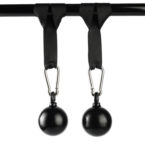 Solid Non-Slip Iron Cannonball Grips 70 mm Pull Up Balls with 3 Length Hanging Straps and Carabiners Grip Strength Trainer for Pull-Up Bar Dead Hangs Forearm and Hand Training Home & Gym Gear