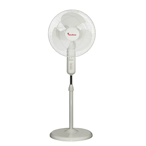Khaitan Merlin II 400 MM 3-Blade High Speed Pedestal Fan | Adjustable Height | 3-Speed Control | Powder Coated Metal Grill | Telescopic Arrangement | 2-Yr Warranty | White