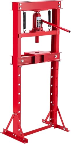 Heavy Duty Hydraulic Press, 20 Ton h-Frame Floor Shop Press, Adjustable Height, Stamping Plates & Triangle Support, Carbon Steel Press for Garage Straightening, Automotive Repair, Metalworking, Red