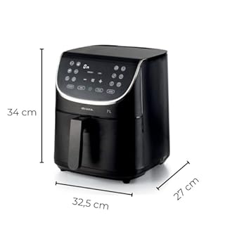 Ariete Airy Fryer 7L 4627, Friggitrice ad Aria 7L, Timer da 60 Minuti, LCD e Touchscreen con 12 Modalità di Cottura, Funzione Max Crisp, Temperatura Massima 200° C, Capacità 2Kg, 1700W, Nero