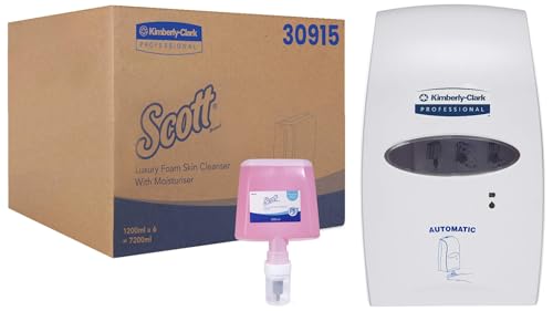 Image of Kimberly-Clark Professional Handwash Soap & Sanitiser Touchless Electronic Dispenser (92147) and Scott Gentle Handwash Foam Soap, Pack of 6, 1.2L /Cassette (Total 7.2 Liters) (30915)
