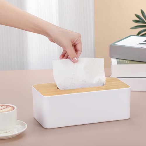 Teenyyou 2 Pcs Tissue Box Cover Square Plastic Tissue Holders 5x9 Inch Holder Wood Cover Plate for Bathrooms, Kitchen, Office, Home, Bedroom Dresser, Countertop(White) by Teenyyou - Image 4