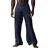Freizeithose für Herren, mit Kordelzug, elastischer Bund, Sommer-Strand- und Yogahose, lockere Passform, atmungsaktives Baumwoll-Leinen, perfekt für den Alltag, Urlaub und Partys, S-XXXXX, navy, 5XL