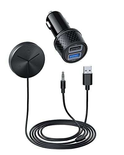 Bluetooth Empfänger Auto, Bluetooth Adapter mit 2 Port USB Autoladegerät, Magnetfuß und integriertem Mikrofon für Handys und Tablets Cover