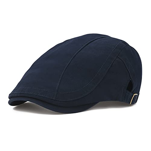 VOBOOM Men Cotton Newsboy Beret Hat Duckbill Buckle Cabbie Cap, Navy, One size