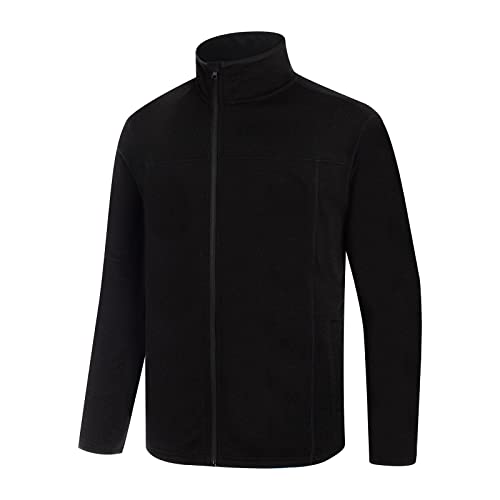 SAMDOWA Menâs Full Zip Fleece Jacket, Long Sleeve Fleece Sweater, Lightweight Fleece Coat for Hiking Running Golf, Black, X-Large