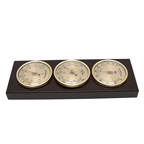 Wall Mounted Household Barometer Thermometer with Wooden Frame Base Hygrometer Weather Station Hanging No Battery Required - Thumbnail 5