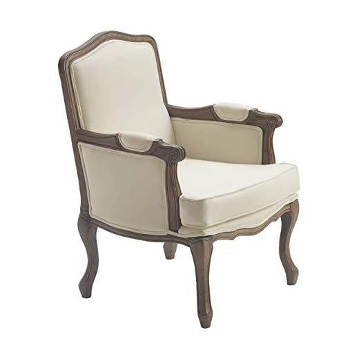 Finch Elmhurst French Vintage Armchair, Upholstered Fabric Dining Accent Design, Perfect for Living Room, Antiqued Wood