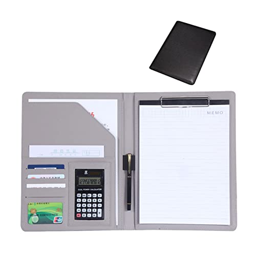 バインダー A4 クリップボード 会議パッドバインダー ファイル 多機能 二つ折り 書類契約フォルダー PUレザー ビジネス バインダー 12桁電卓付き 署名フォルダ 事務用品 ビジネス オフィス用品(Black)