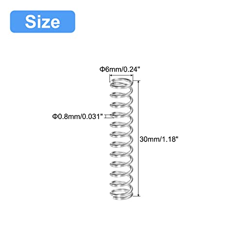 Image of uxcell Compression Spring, 5Pcs 304 Stainless Steel, 6mm OD, 0.8mm Wire Size, 30mm Free Length, Silver Tone