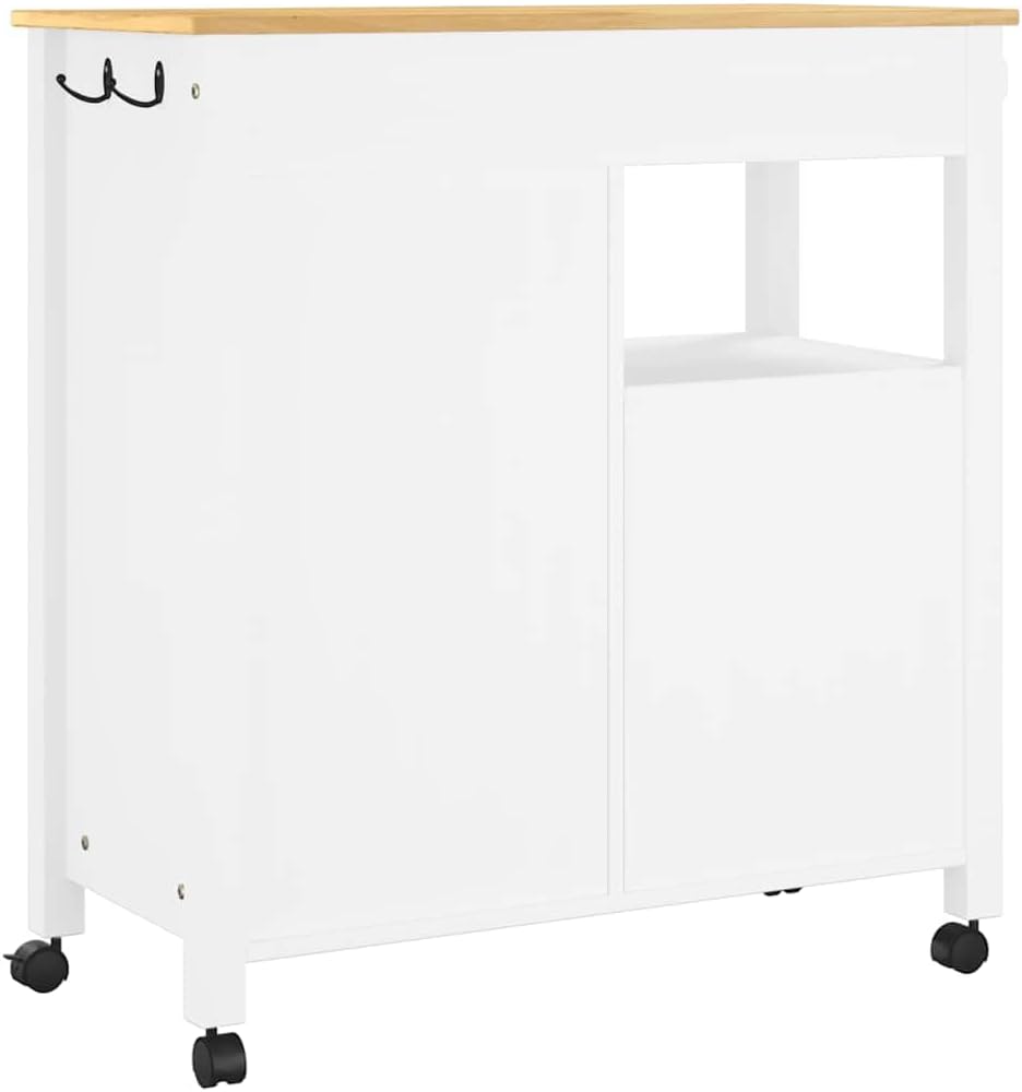 Kitchen Trolley Monza Solid Pine Wood Rolling Kitchen cart 33.1"x15.7"x34.8" with 4 Drawers and Door Kitchen Storage cart with Wheels for Dining Utility and Food use